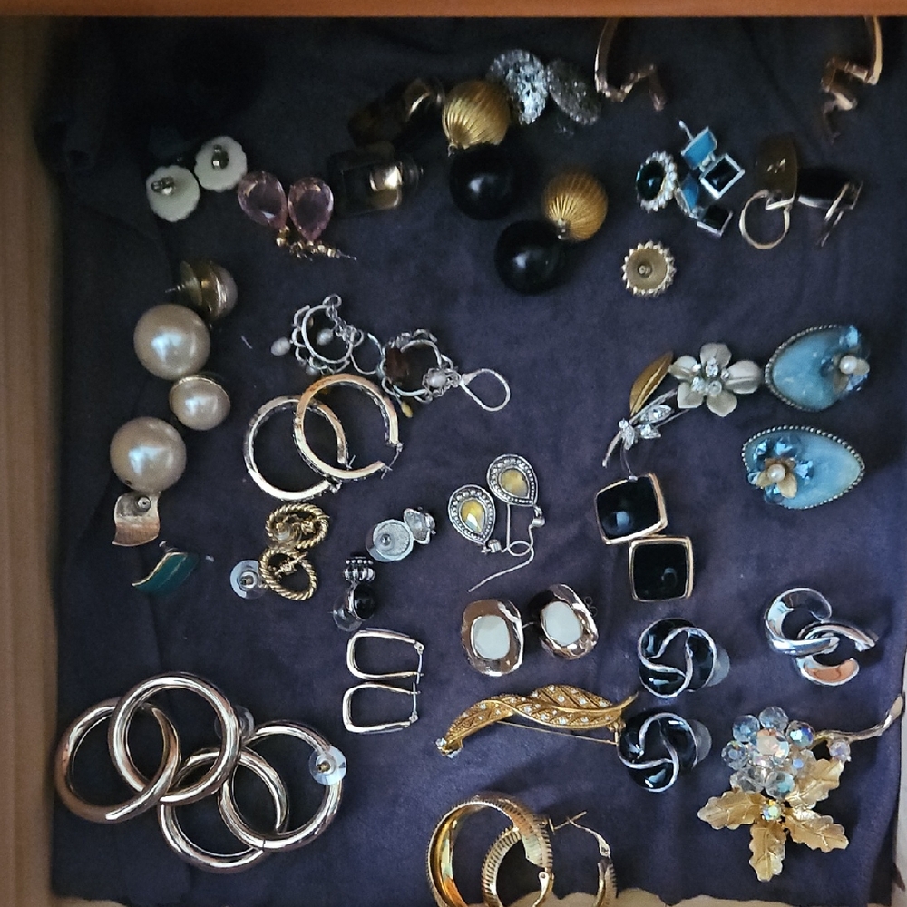 Assorted Women's Earrings Set - Gold, Black, Blue, Pearl Accents